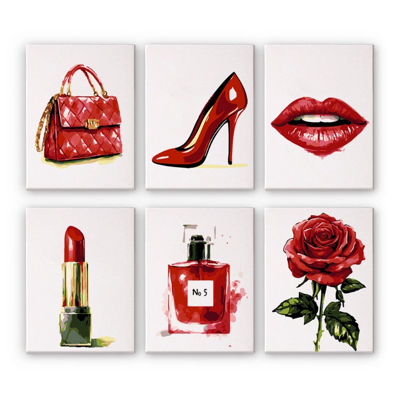 6 Mini Paintings   Red glamour set