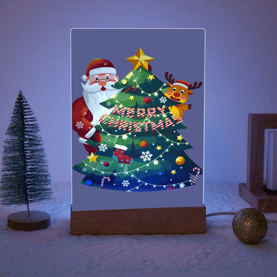 Paint by Numbers Christmas Lamp | Santa Claus and Reindeer Near the Tree