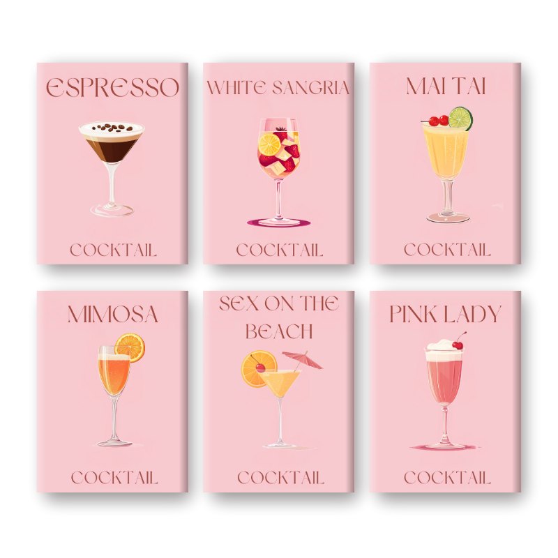 6 Mini Paintings   Pink Cocktail Set