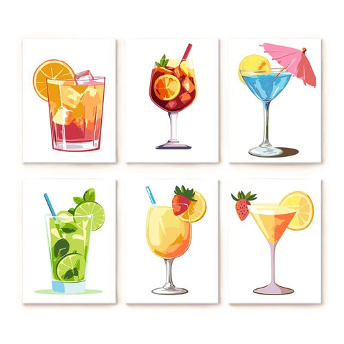 6 Mini Paintings - Colorful Cocktail Set