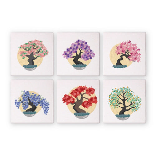 6 Mini Paintings - Colorful Trees Set