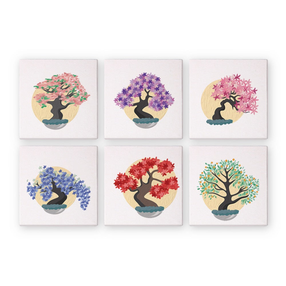 6 Mini Paintings   Colorful Trees Set