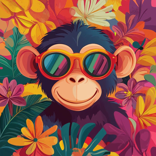 Mini Paint by Number with Frame - Cool Monkey with Flowers