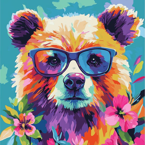 Mini Paint by Number with Frame - Cool Bear with Flowers