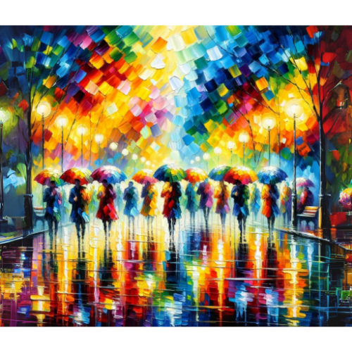 People under umbrellas | Paint by Numbers