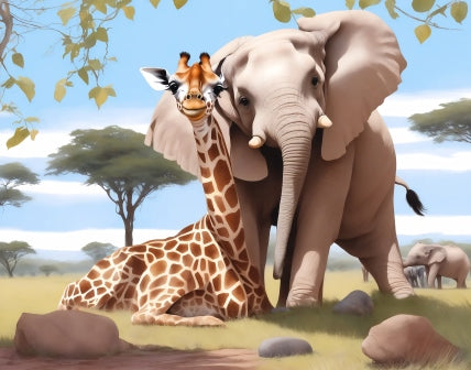 Elephant and Giraffe | Paint by Numbers