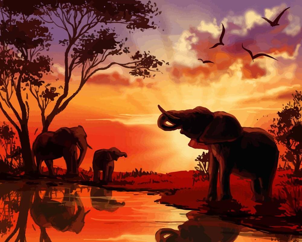 African Savanna Elephants | Paint by Numbers