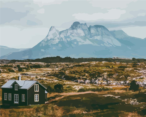 Landscape of Mountains and Houses in Norway | Paint by Numbers