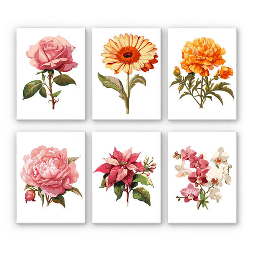 Set of 6 Mini Paintings - Flowers