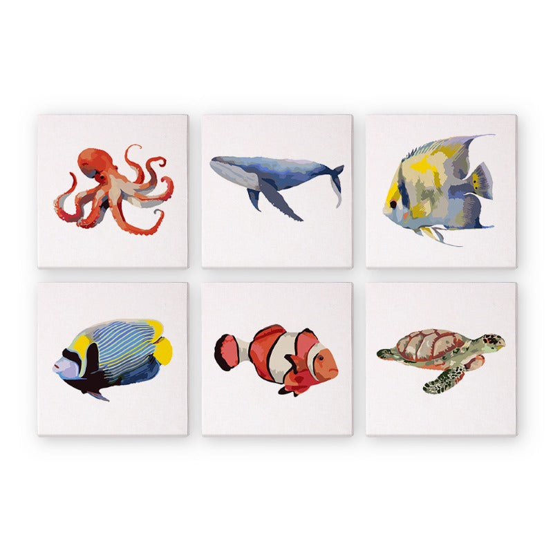 6 Mini Paintings   Fish Set