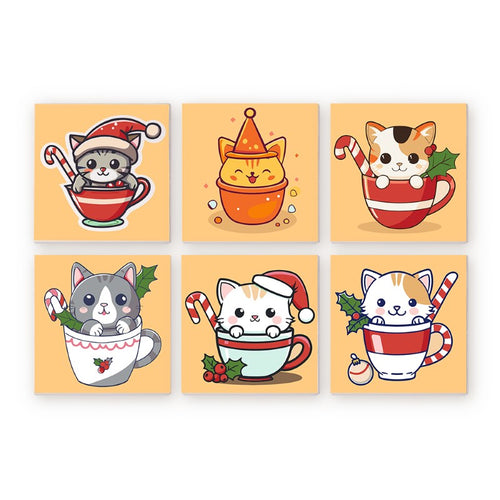 6 Mini Paintings - Christmas Cats